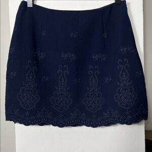Blue Embroidered Mini Skirt